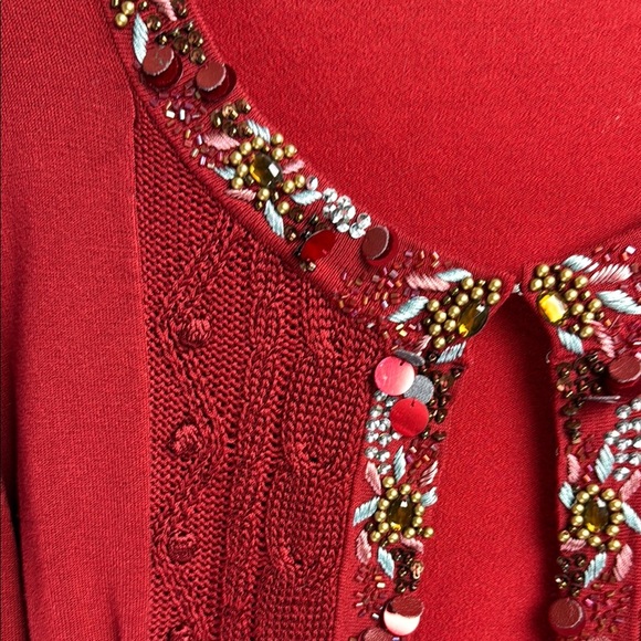 NADINE Petite Large Red Cropped Cardigan with Decorative Trim - Picture 4 of 8